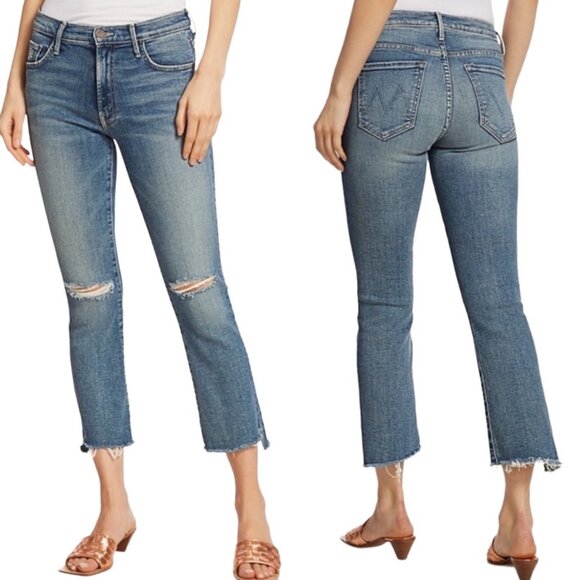 Mother The Insider Crop Step Fray Jeans in Reckless On A Shiny White Vespa Sz 25 - Picture 1 of 16